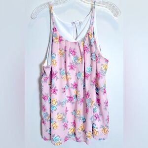 DNA Couture Floral Lined Camisole Blouse Women's 2XL Pink Keyhole Closure